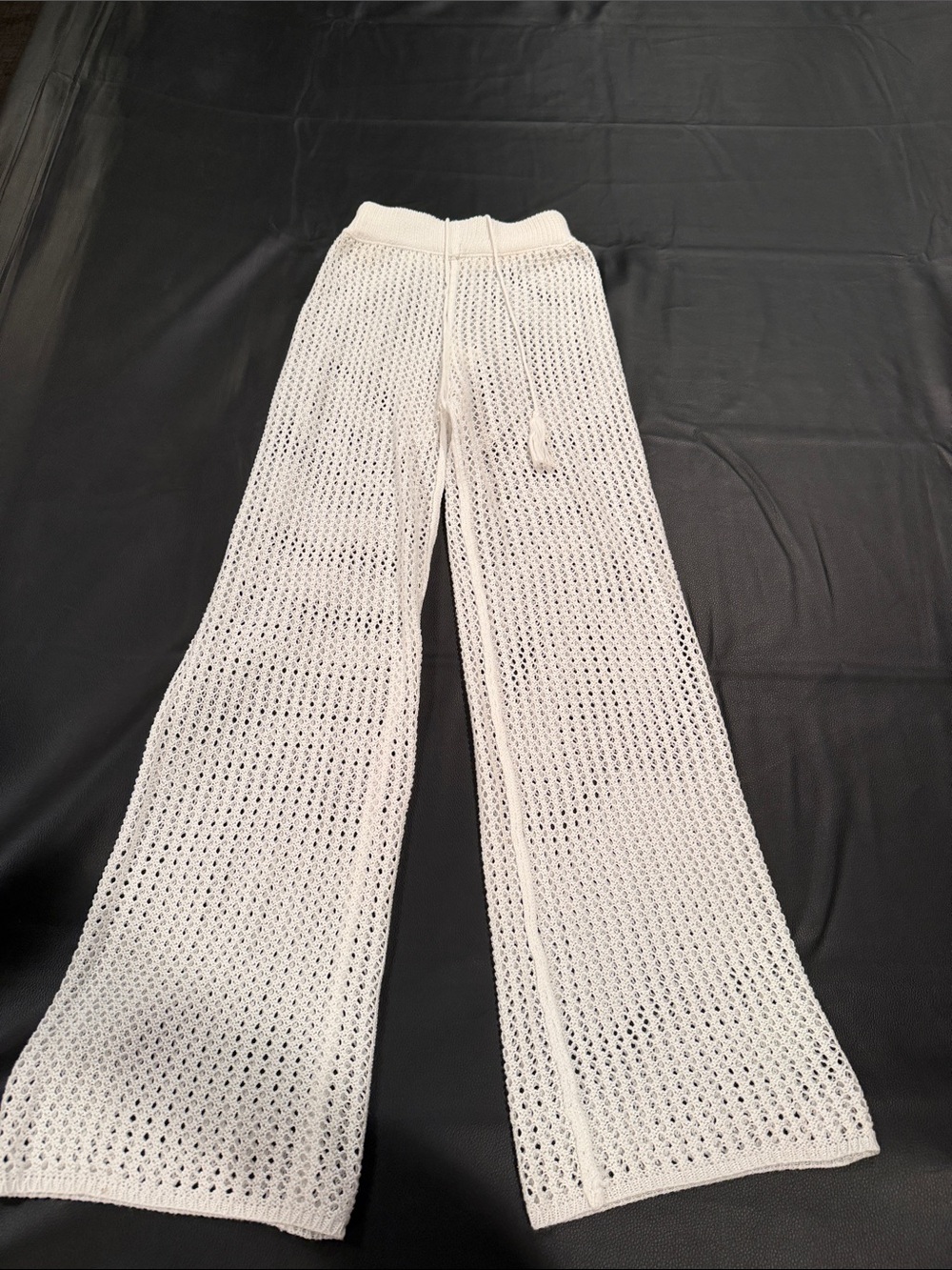Women’s Cream Crochet Wide-Leg Knit Pants